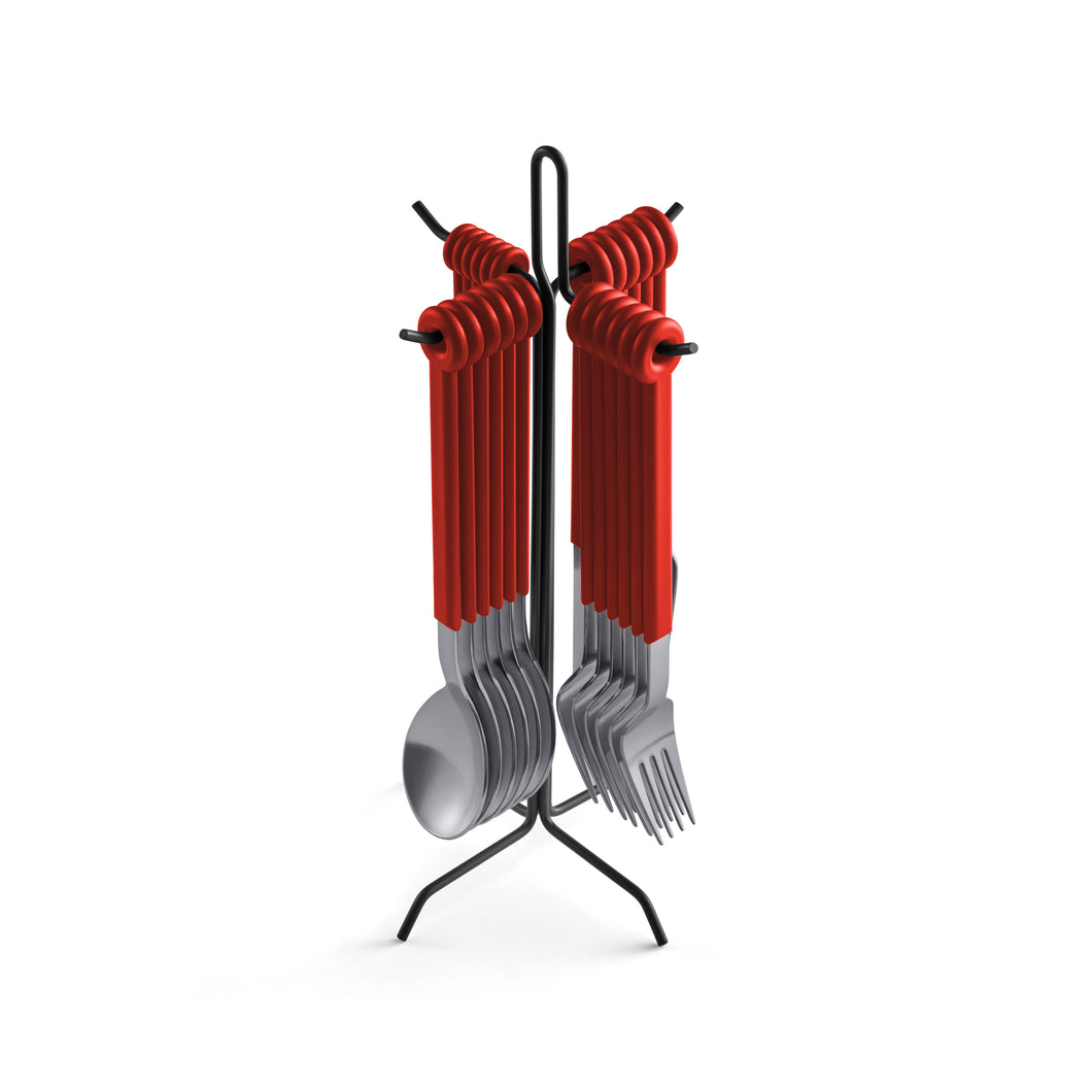 Mono Ring - 24+1 Flatware Set with Anthracite Stand, Red