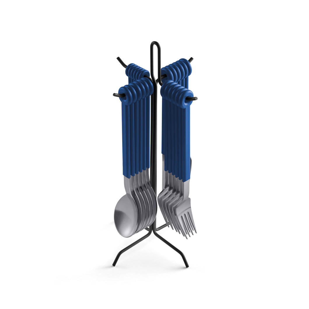 Mono Ring - 24+1 Flatware Set with Anthracite Stand, Blue