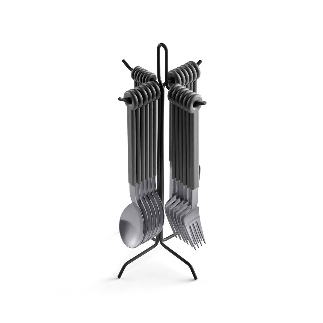 Mono Ring - 24+1 Flatware Set with Anthracite Stand, Grey