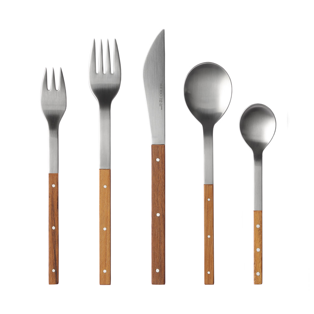 Mono T - Stainless Steel and Teak Flatware Set , 5pc